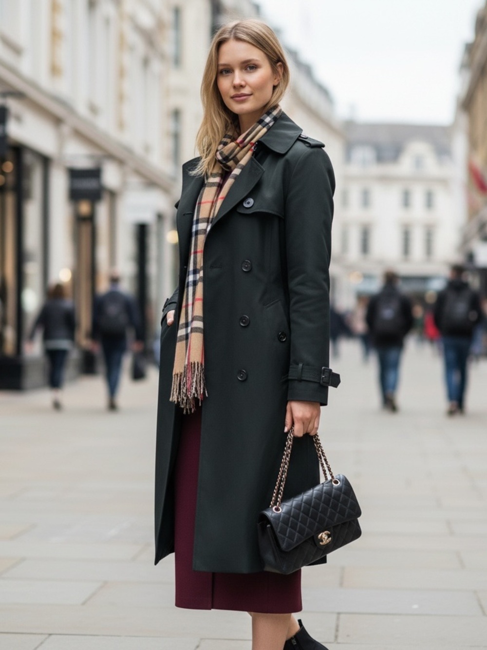 London Fog Classic Black Single-Breasted Trench Coat with Belt 1X